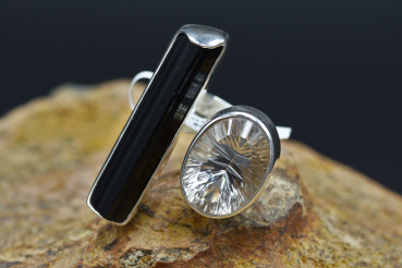 Ring mit Turmalin und Bergkristall facettiert XXL